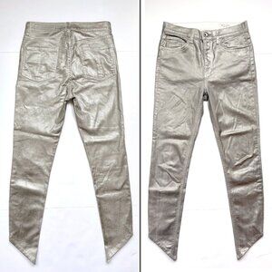 Rag & Bone Skinny Metallic Silver Asymmetric Ankle Jeans Size 26 Rock Club Chic